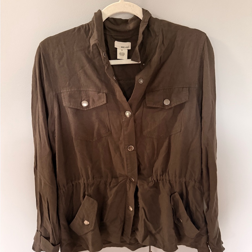 Wet Seal olive green Button-Up Shirt Jacket